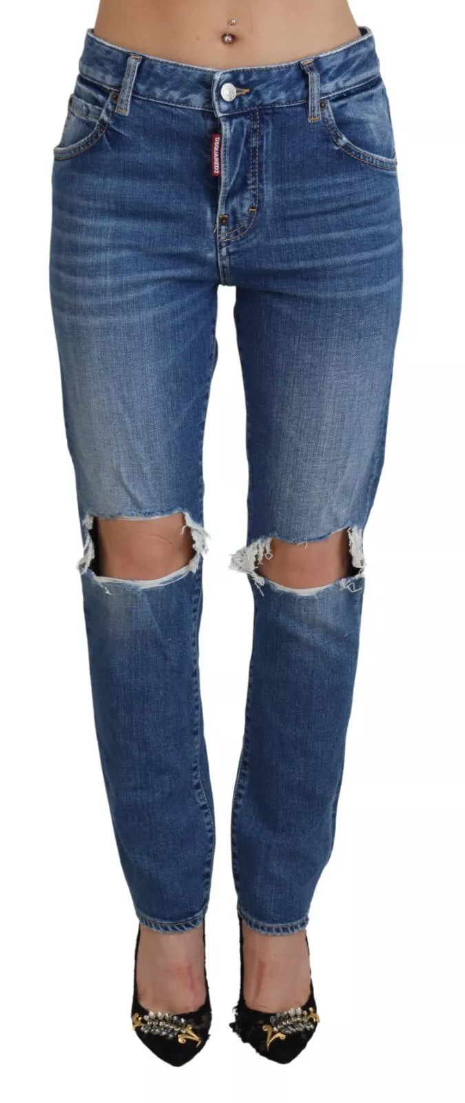Dsquared² Cool Girl Mavi Yıpranmış Orta Bel Kot Pantolon